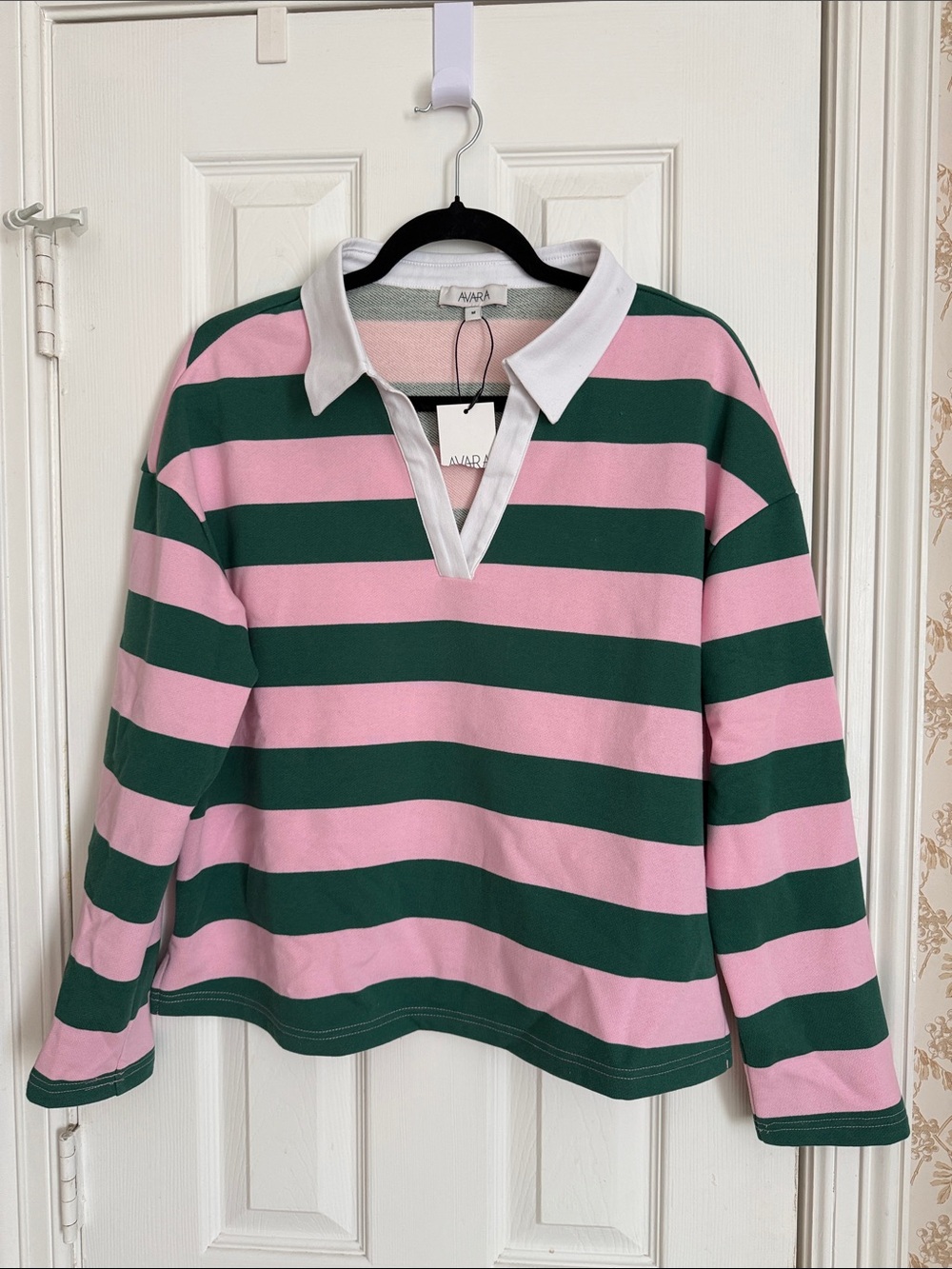 Avara Pink & Green Striped Rugby Polo